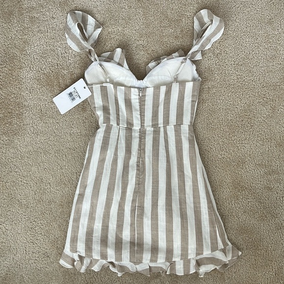 NWT Saints + Secrets Cotton Tan & White Striped Wrap Mini Dress in Small - Picture 3 of 9